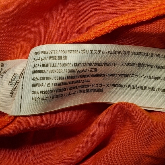 Abercrombie & Fitch Off the Shoulder Smocked mini Dress Orange lined Sz S - Picture 7 of 11